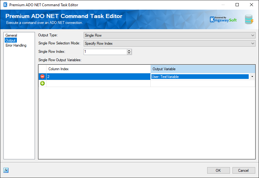 Premium ADO.NET Command Task - Output